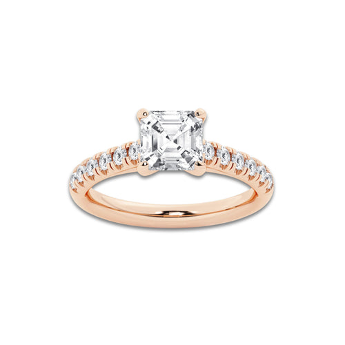 1.91 ctw Asscher Lab-Grown Diamond Pave Engagement Ring in 14K Rose Gold for Women | D Color, VVS1 Clarity, IGI Certified 1.50 ct Center Diamond