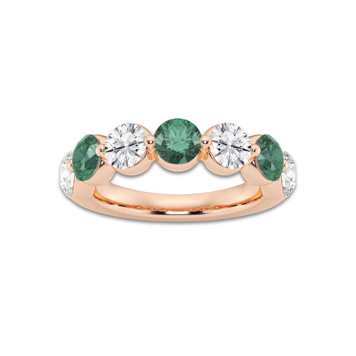 Cara 4.7 mm Round Cut Created Emerald and 1 7/8 ctw Round Lab Grown Diamond Anniversary Band 14K Rose Gold