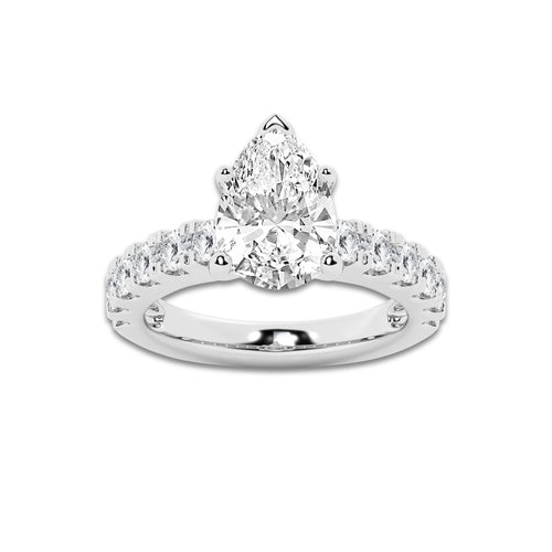 4.00 ctw Pear Lab-Grown Diamond Split-Prong Set Side Stone Engagement Ring in Platinum for Women | Colorless D, VVS1 Clarity, IGI Certified 3.00 ct Center Diamond