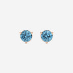 1 1/2 ctw Round Lab Grown Diamond Three Prong Fancy Blue Stud Earrings 14K Rose Gold