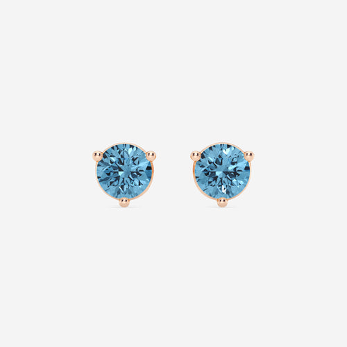 1 1/2 ctw Round Lab Grown Diamond Three Prong Fancy Blue Stud Earrings 14K Rose Gold