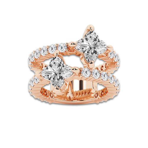 4 1/4 ctw Flower Lab Grown Diamond Asymmetric Ring 14K Rose Gold, E, VS1 | IGI Certified