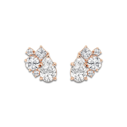 3 ctw Mosaic Five Stone Earrings 14K Rose Gold, DE, VS1