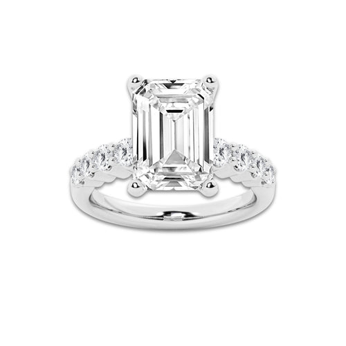 6.66 Ct Emerald Lab-Grown Diamond Half Eternity Engagement Ring in Platinum for Female, Colorless (D), VVS1 Clarity | IGI Certified, 6.00 Ct Center Diamond