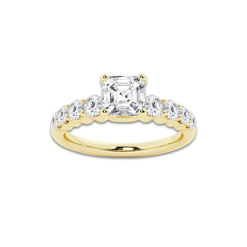 1.54 ctw Asscher Lab-Grown Diamond Side Stone Engagement Ring in 14K Yellow Gold for Women | Colorless D, VVS1 Clarity, IGI Certified 1.00 Ct Center Diamond