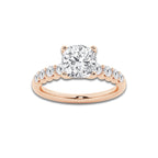 3.04 ctw Cushion Lab-Grown Diamond Side Stone Engagement Ring in 14K Rose Gold for Women | Colorless D, VVS1 Clarity, IGI Certified 2.50 Ct Center Diamond