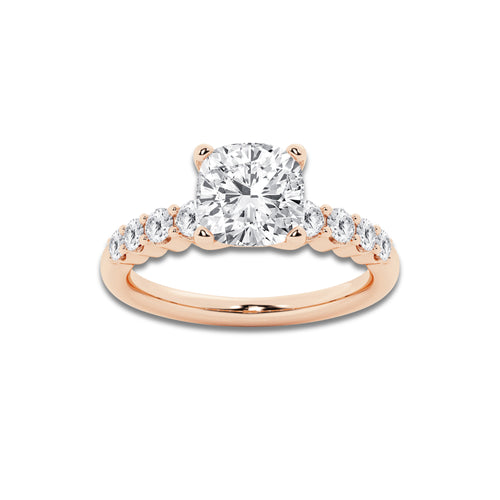 3.04 ctw Cushion Lab-Grown Diamond Side Stone Engagement Ring in 14K Rose Gold for Women | Colorless D, VVS1 Clarity, IGI Certified 2.50 Ct Center Diamond