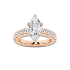 3.50 ctw Marquise Lab-Grown Diamond Split-Prong Set Side Stone Engagement Ring in 14K Rose Gold for Women | Colorless D, VVS1 Clarity, IGI Certified 2.50 ct Center Diamond