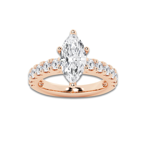 3.50 ctw Marquise Lab-Grown Diamond Split-Prong Set Side Stone Engagement Ring in 14K Rose Gold for Women | Colorless D, VVS1 Clarity, IGI Certified 2.50 ct Center Diamond
