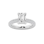 3 ctw Emerald Lab Grown Diamond Profile Side Stone Engagement Ring Platinum, D, VVS | 2 ct Center