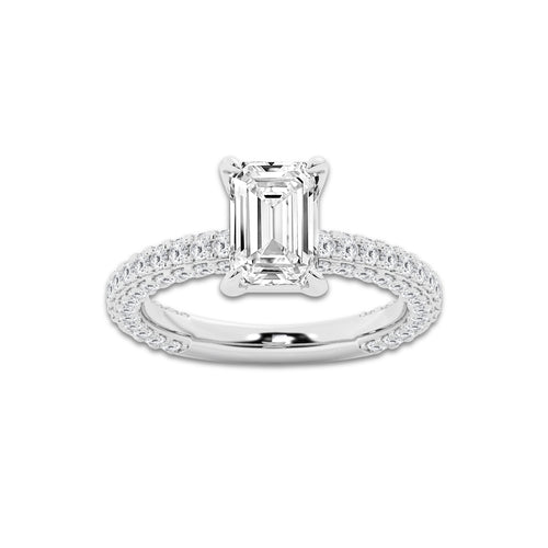 3 ctw Emerald Lab Grown Diamond Profile Side Stone Engagement Ring Platinum, D, VVS | 2 ct Center