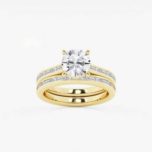 Synergy 2 3/4 ctw Round Lab Grown Diamond Baguette and Princess Side Stone Bridal Set 14K Yellow Gold, E, VS1 | IGI Certified, 2 ct Center