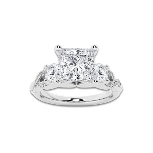 1.23 ctw Princess Lab-Grown Diamond Side Stone Engagement Ring in 14K White Gold for Women | Colorless E, VS1 Clarity, IGI Certified 0.75 ct Center Diamond