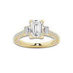 Hyacinth 4 1/2 ctw Emerald Lab Grown Diamond Three Stone Engagement Ring with Side Diamonds 14K Yellow Gold, D, VVS | IGI Certified, 3 ct Center