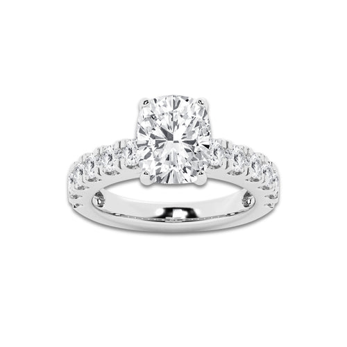 4.00 ctw Elongated Cushion Lab-Grown Diamond Split-Prong Set Side Stone Engagement Ring in Platinum for Women | Colorless D, VVS1 Clarity, IGI Certified 3.00 ct Center Diamond