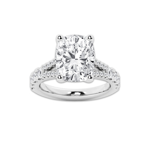 6.66 ctw Elongated Cushion Lab-Grown Diamond Split Shank Side Stone Engagement Ring in 14K White Gold for Women | Colorless D, VVS1 Clarity, IGI Certified 6.00 ct Center Diamond