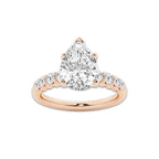 3.04 ctw Pear Lab-Grown Diamond Side Stone Engagement Ring in 14K Rose Gold for Women | Colorless E, VS1 Clarity, IGI Certified 2.50 Ct Center Diamond