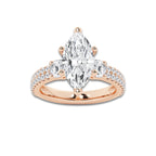 4.00 ctw Marquise Lab-Grown Diamond Three Stone Double Row Engagement Ring in 14K Rose Gold for Women | D Color, VVS1 Clarity, IGI Certified 3.00 ct Center Diamond