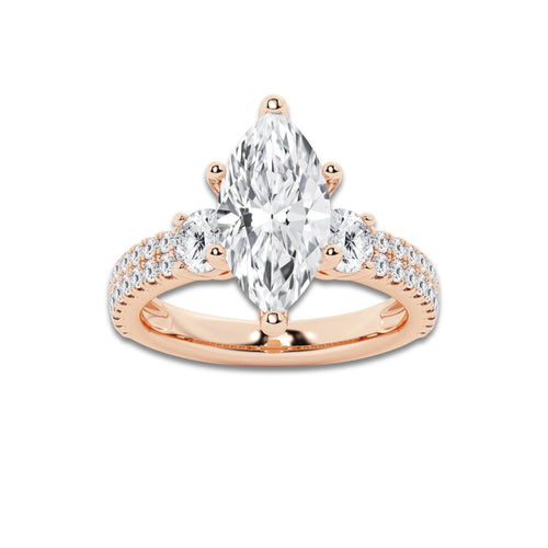 4.00 ctw Marquise Lab-Grown Diamond Three Stone Double Row Engagement Ring in 14K Rose Gold for Women | D Color, VVS1 Clarity, IGI Certified 3.00 ct Center Diamond