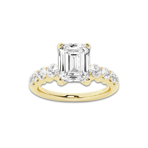 2.04 ctw Emerald Lab-Grown Diamond Side Stone Engagement Ring in 14K Yellow Gold for Women | Colorless D, VVS1 Clarity, IGI Certified 1.50 Ct Center Diamond
