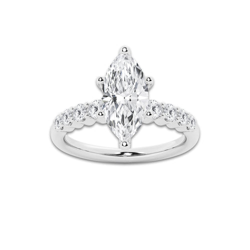 3.04 ctw Marquise Lab-Grown Diamond Side Stone Engagement Ring in Platinum for Women | Colorless D, VVS1 Clarity, IGI Certified 2.50 Ct Center Diamond