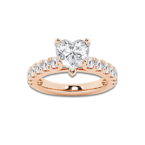 3.50 ctw Heart Lab-Grown Diamond Split-Prong Set Side Stone Engagement Ring in 14K Rose Gold for Women | Colorless D, VVS1 Clarity, IGI Certified 2.50 ct Center Diamond