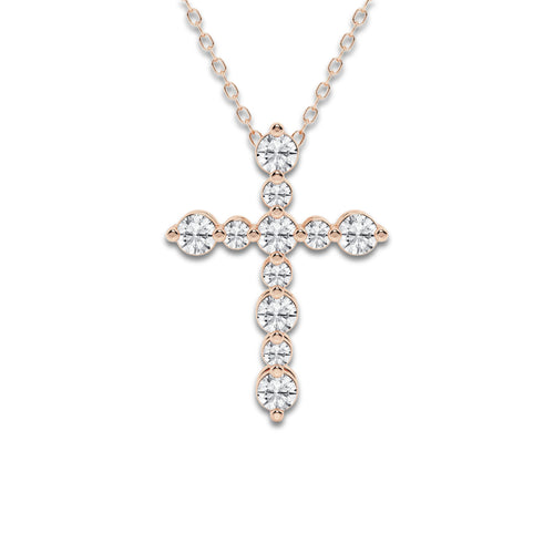3/4 ctw Round Lab Grown Diamond Floating Cross Pendant 14K Rose Gold, DE, VS1