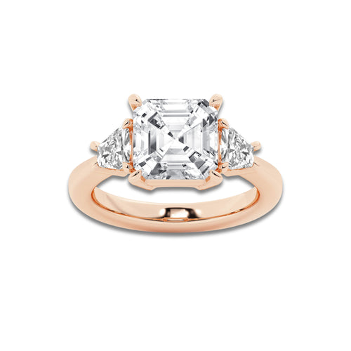 Theia 5 3/4 ctw Asscher Lab Grown Diamond Side Stone Engagement Ring 18K Rose Gold, E, VS1 | IGI Certified, 5 ct Center