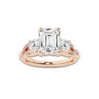 1.23 ctw Emerald Lab-Grown Diamond Side Stone Engagement Ring in 14K Rose Gold for Women | Colorless E, VS1 Clarity, IGI Certified 0.75 ct Center Diamond