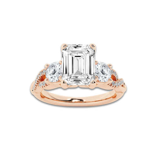 1.23 ctw Emerald Lab-Grown Diamond Side Stone Engagement Ring in 14K Rose Gold for Women | Colorless E, VS1 Clarity, IGI Certified 0.75 ct Center Diamond