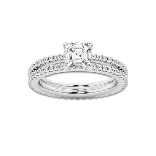 1.69 ctw Asscher Lab-Grown Diamond Double Row Diamond Engagement Ring in 14K White Gold for Women | Colorless E, VS1 Clarity, IGI Certified 1.00 ct Center Diamond