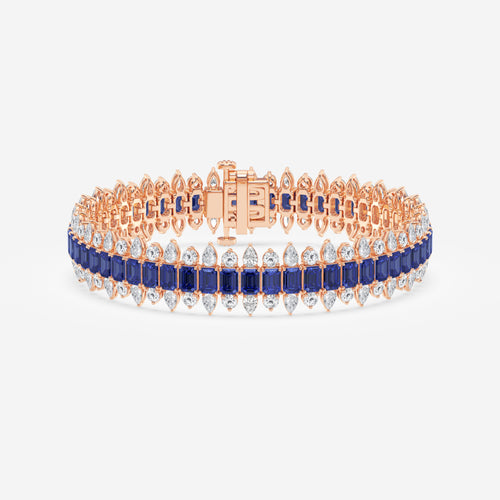 14 1/2 Emerald Cut Created Sapphire and Round and Pear Lab Grown Diamond Bracelet - 7 Inches 14K Rose Gold