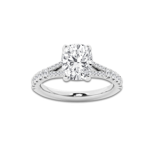 2.82 ctw Elongated Cushion Lab-Grown Diamond Split Shank Side Stone Engagement Ring in 14K White Gold for Women | Colorless D, VVS1 Clarity, IGI Certified 2.50 ct Center Diamond