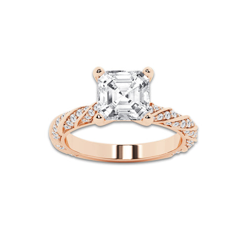 4.42 ctw Asscher Lab-Grown Diamond Twisted Band Engagement Ring in 14K Rose Gold for Women | Colorless D, VVS1 Clarity, IGI Certified 4.00 ct Center Diamond