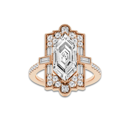 Matilda 2 3/4 ctw Dutch Marquise Lab Grown Diamond Vintage Side Stone Engagement Ring 14K Rose Gold, EF, VS2 | IGI Certified, 2 ct Center