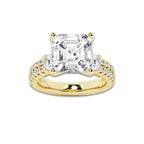 6.96 ctw Asscher Lab-Grown Diamond Three Stone Double Row Engagement Ring in 14K Yellow Gold for Women | D Color, VVS1 Clarity, IGI Certified 6.00 ct Center Diamond