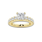 2.00 ctw Princess Lab-Grown Diamond Split-Prong Set Side Stone Engagement Ring in 14K Yellow Gold for Women | Colorless D, VVS1 Clarity, IGI Certified 1.00 ct Center Diamond
