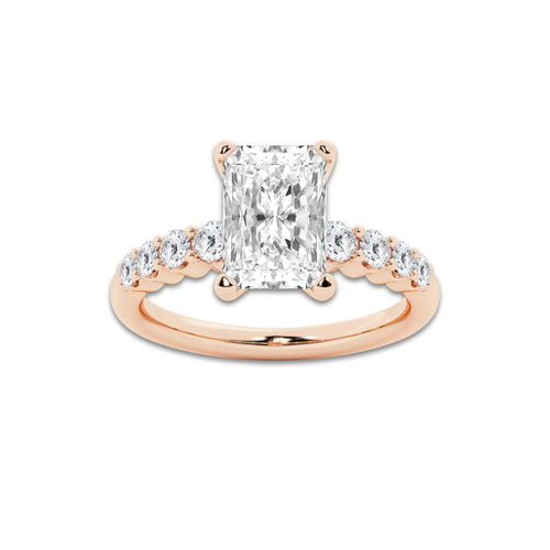 3.04 Ct Radiant Lab-Grown Diamond Half Eternity Engagement Ring in 14K Rose Gold for Female, Colorless (D), VVS1 Clarity | IGI Certified, 2.50 Ct Center Diamond