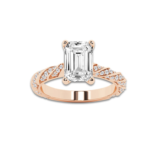 4.42 ctw Emerald Lab-Grown Diamond Twisted Band Engagement Ring in 14K Rose Gold for Women | Colorless D, VVS1 Clarity, IGI Certified 4.00 ct Center Diamond