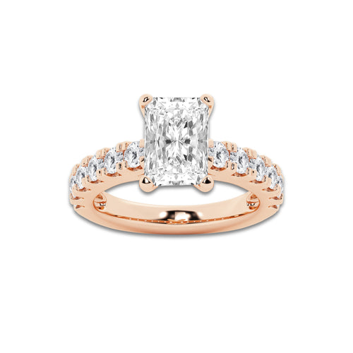 4.00 ctw Radiant Lab-Grown Diamond Split-Prong Set Side Stone Engagement Ring in 14K Rose Gold for Women | Colorless D, VVS1 Clarity, IGI Certified 3.00 ct Center Diamond