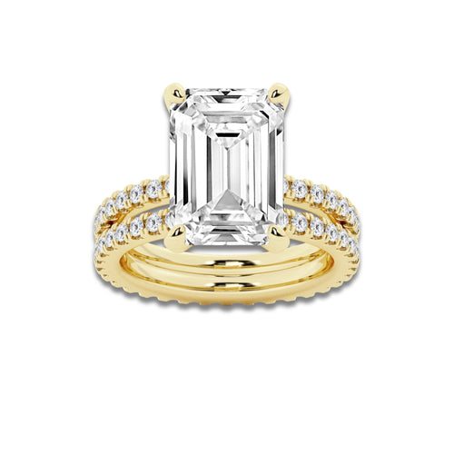9.22 ctw Emerald Lab-Grown Diamond Double Row Diamond Engagement Ring in 14K Yellow Gold for Women | Colorless E, VS1 Clarity, IGI Certified 8.00 ct Center Diamond