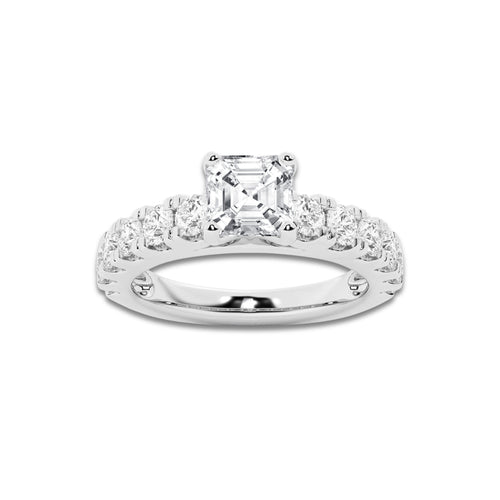 2.00 ctw Asscher Lab-Grown Diamond Split-Prong Set Side Stone Engagement Ring in Platinum for Women | Colorless D, VVS1 Clarity, IGI Certified 1.00 ct Center Diamond