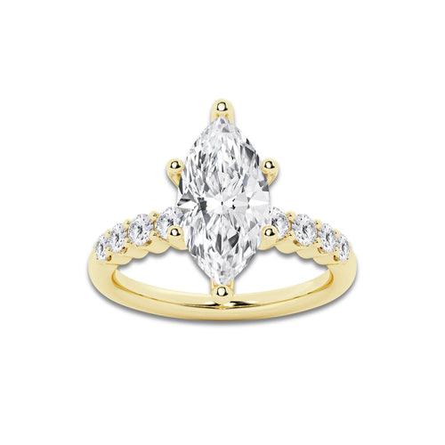 3.54 ctw Marquise Lab-Grown Diamond Side Stone Engagement Ring in 14K Yellow Gold for Women | Colorless D, VVS1 Clarity, IGI Certified 3.00 Ct Center Diamond