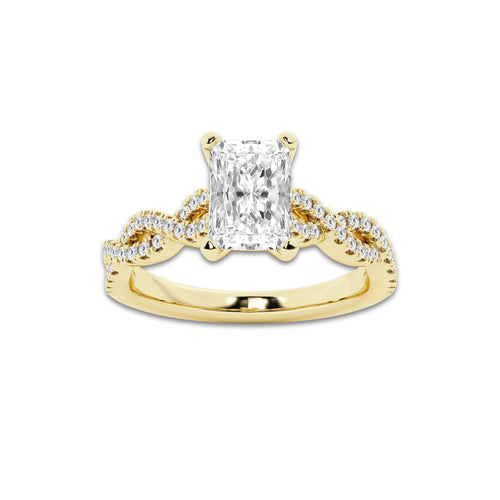1.00 ctw Radiant Lab-Grown Diamond Twisted Shank Engagement Ring in 14K Yellow Gold for Women | E Color, VS1 Clarity, Not Certified 0.75 ct Center Diamond