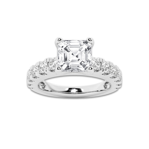 2.50 ctw Asscher Lab-Grown Diamond Split-Prong Set Side Stone Engagement Ring in 14K White Gold for Women | Colorless E, VS1 Clarity, IGI Certified 1.50 ct Center Diamond