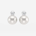 8.5 - 9.0 mm Cultured Freshwater Pearl and 1/5 ctw Lab Grown Diamond Stud Earrings 14K White Gold