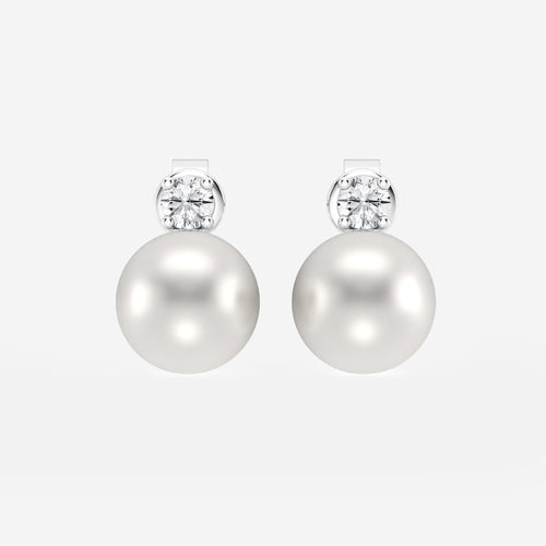 8.5 - 9.0 mm Cultured Freshwater Pearl and 1/5 ctw Lab Grown Diamond Stud Earrings 14K White Gold