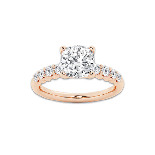 3.04 Ct Cushion Lab-Grown Diamond Half Eternity Engagement Ring in 14K Rose Gold for Female, Colorless (E), VS1 Clarity | IGI Certified, 2.50 Ct Center Diamond