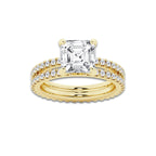 3.89 ctw Asscher Lab-Grown Diamond Double Row Diamond Engagement Ring in 14K Yellow Gold for Women | Colorless E, VS1 Clarity, IGI Certified 3.00 ct Center Diamond