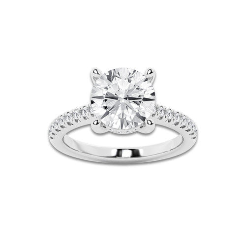 3.28 ctw Round Lab-Grown Diamond Hidden Halo Side Stone Engagement Ring in 18K White Gold for Women | Colorless D, VVS1 Clarity, IGI Certified 3.00 ct Center Diamond